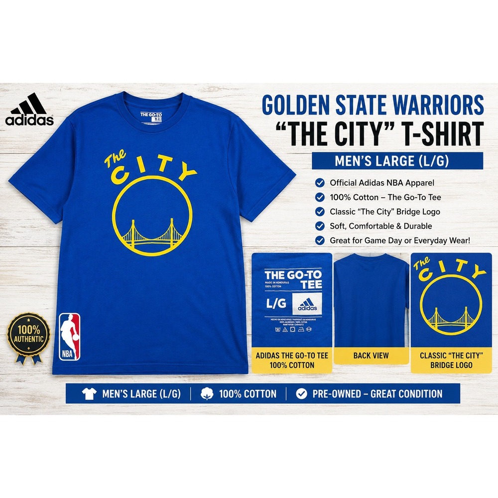 Adidas Golden State Warriors The‎ City T-Shirt Mens Large Blue NBA Bridge Logo L
